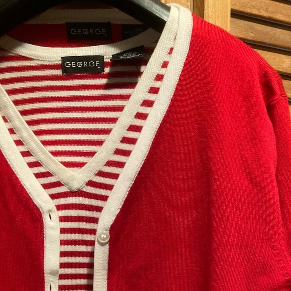 George Red & Off White Striped Cardigan Set - Picture 10 of 16